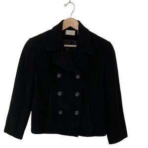 Henri Bendel Cashmere Wool Cropped Double Breasted Blazer Peacoat Black Size 8